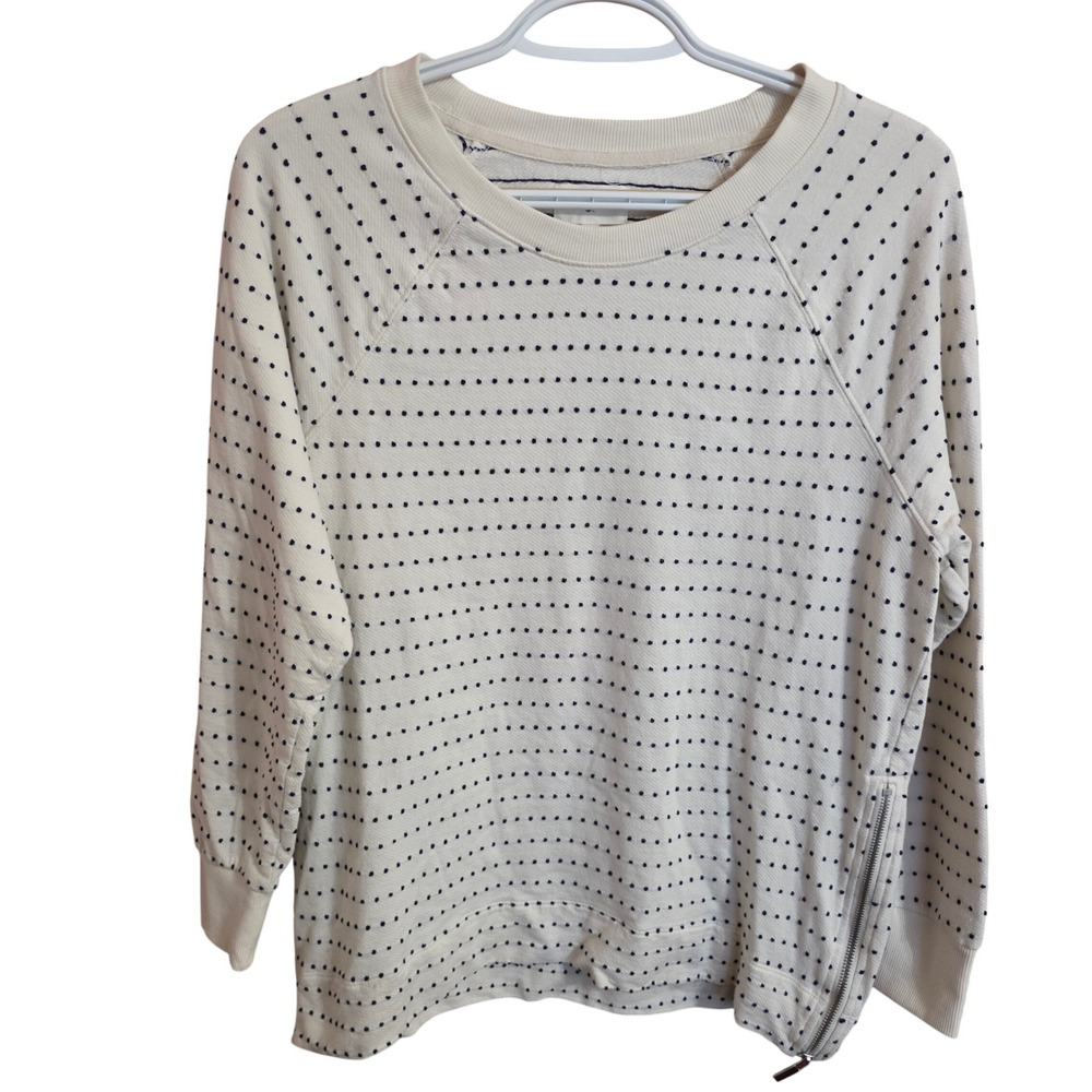 Lou & Grey Women Cream Navy Polka Dot Side Zip Sweatshirt Size S Raglan Sleeve